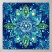 Blue Green Mandala Floral Watercolor Art ポスター (正面)