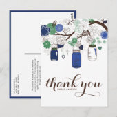 BLUE & GREEN MASON JARS'結婚s THANK YOUポストカード ポストカード (正面/裏面)
