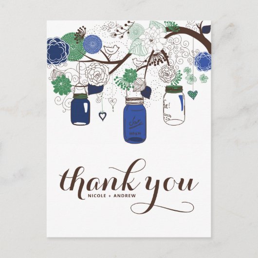 BLUE & GREEN MASON JARS'結婚s THANK YOUポストカード ポストカード (正面)