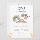 Blue & Green Monster Truck Birthday Party 招待状 (正面)