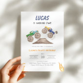 Blue & Green Monster Truck Birthday Party 招待状