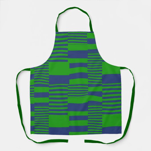 Blue Green Patchwork Stripes Design  エプロン (正面)