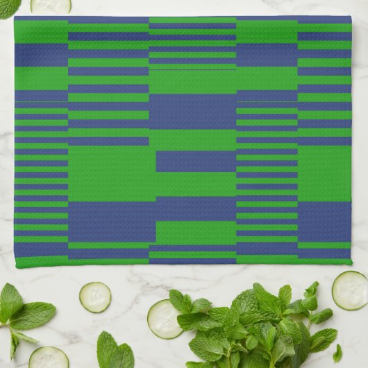 Blue Green Patchwork Stripes Design  キッチンタオル (折り畳み)