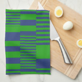 Blue Green Patchwork Stripes Design  キッチンタオル (四つ折り)