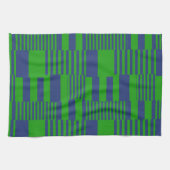 Blue Green Patchwork Stripes Design  キッチンタオル (横)