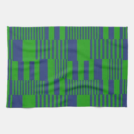 Blue Green Patchwork Stripes Design  キッチンタオル (横)
