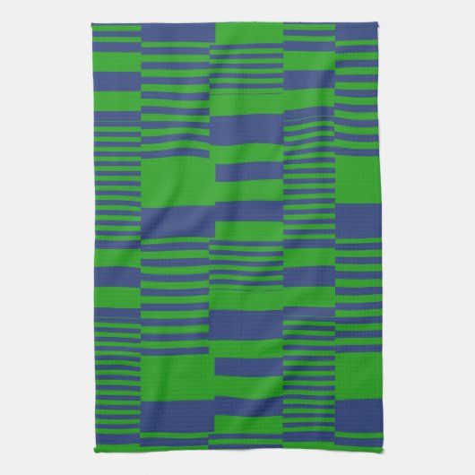 Blue Green Patchwork Stripes Design  キッチンタオル (縦)
