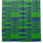 Blue Green Patchwork Stripes Design  シャワーカーテン (正面)