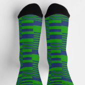 Blue Green Patchwork Stripes Design  ソックス (上部)