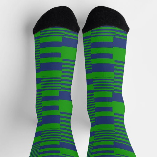 Blue Green Patchwork Stripes Design  ソックス (上部)