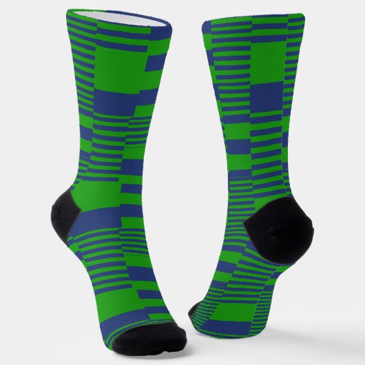 Blue Green Patchwork Stripes Design  ソックス (傾斜あり)