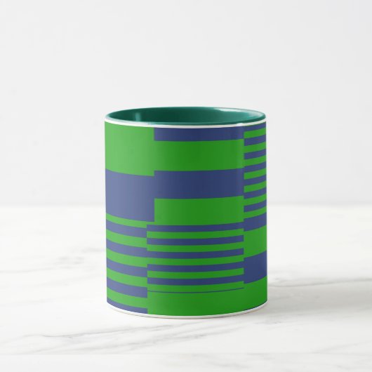 Blue Green Patchwork Stripes Design  マグカップ (中央)