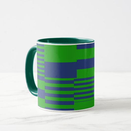Blue Green Patchwork Stripes Design  マグカップ (正面左)