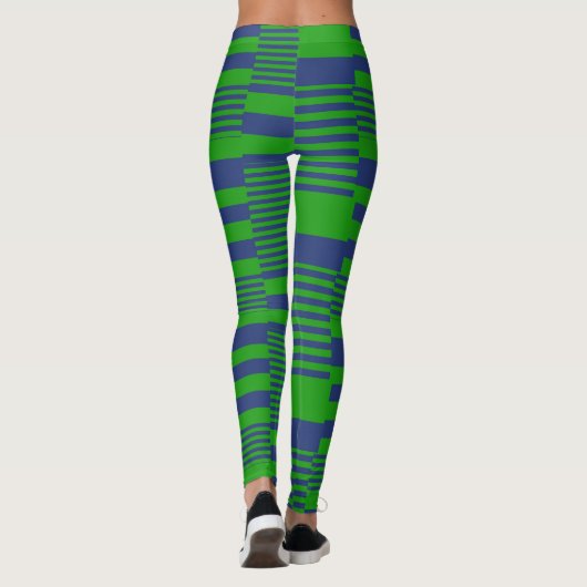 Blue Green Patchwork Stripes Design  レギンス (裏面)