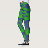 Blue Green Patchwork Stripes Design  レギンス (左)