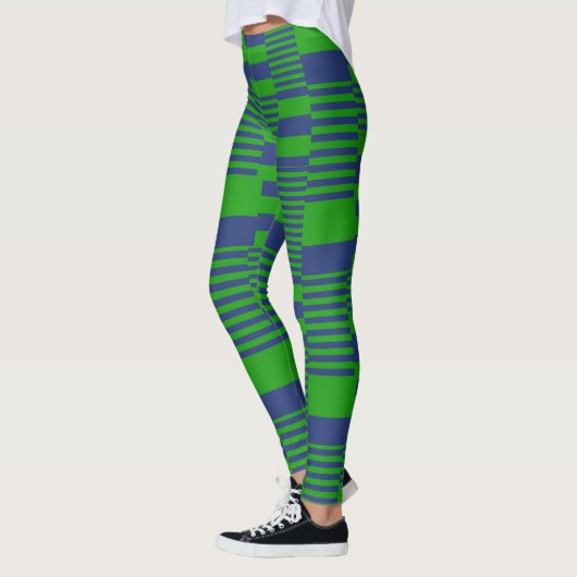 Blue Green Patchwork Stripes Design  レギンス (左)