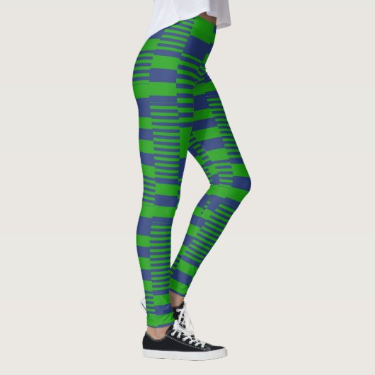 Blue Green Patchwork Stripes Design  レギンス (右)