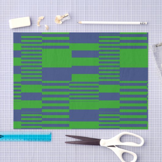 Blue Green Patchwork Stripes Design  薄葉紙 (クラフト)