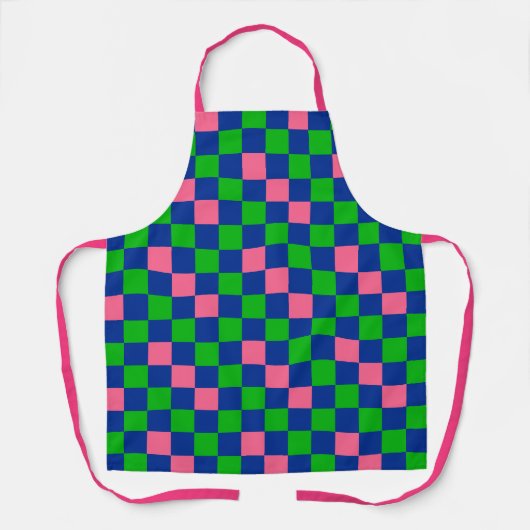 Blue Green Pink Checkered Pattern Design  エプロン (正面)
