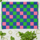 Blue Green Pink Checkered Pattern Design  キッチンタオル (折り畳み)