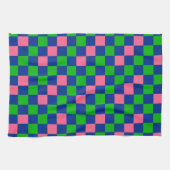 Blue Green Pink Checkered Pattern Design  キッチンタオル (横)