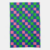 Blue Green Pink Checkered Pattern Design  キッチンタオル (縦)