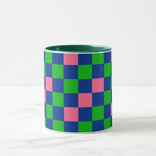 Blue Green Pink Checkered Pattern Design  マグカップ (中央)