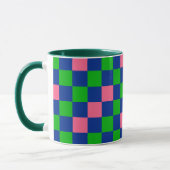 Blue Green Pink Checkered Pattern Design  マグカップ (左)