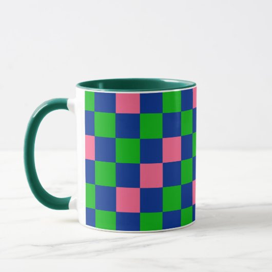 Blue Green Pink Checkered Pattern Design  マグカップ (左)