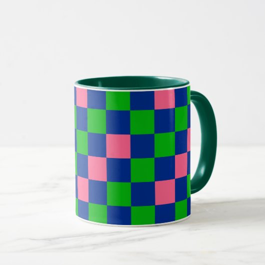 Blue Green Pink Checkered Pattern Design  マグカップ (正面右)