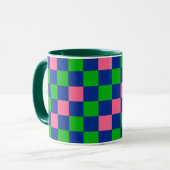 Blue Green Pink Checkered Pattern Design  マグカップ (正面左)