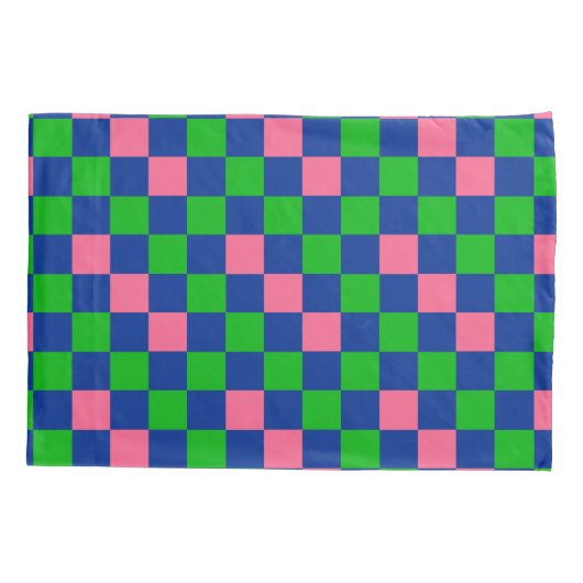 Blue Green Pink Checkered Pattern Design  枕カバー (裏面)