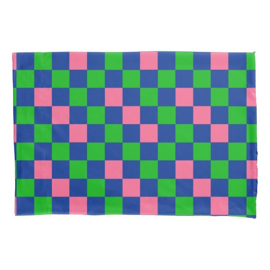 Blue Green Pink Checkered Pattern Design  枕カバー (正面)