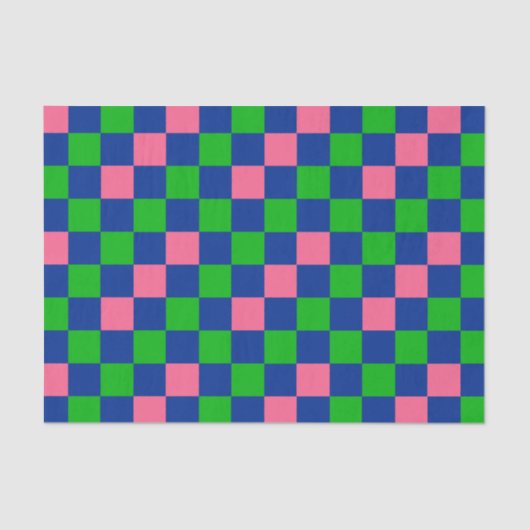 Blue Green Pink Checkered Pattern Design  薄葉紙 (正面)