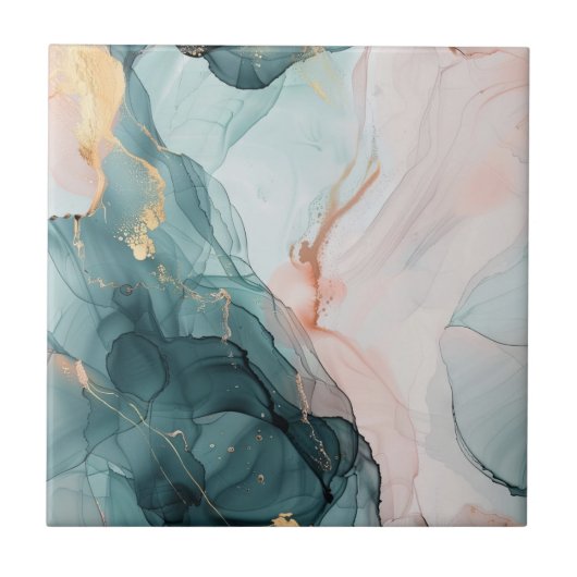 Blue, Green, Pink Marble Effect Ceramic Tile タイル (正面)