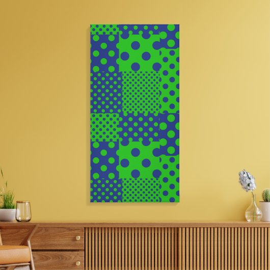 Blue Green Polka Dots Patchwork  キャンバスプリント (インサイチュ (リビング))