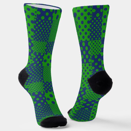 Blue Green Polka Dots Patchwork  ソックス (傾斜あり)
