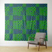 Blue Green Polka Dots Patchwork  タペストリー (インサイチュ(横))