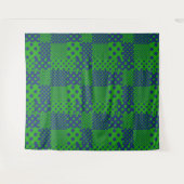 Blue Green Polka Dots Patchwork  タペストリー (正面(横))