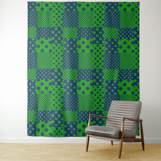 Blue Green Polka Dots Patchwork  タペストリー (インサイチュ)