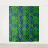 Blue Green Polka Dots Patchwork  タペストリー (正面)