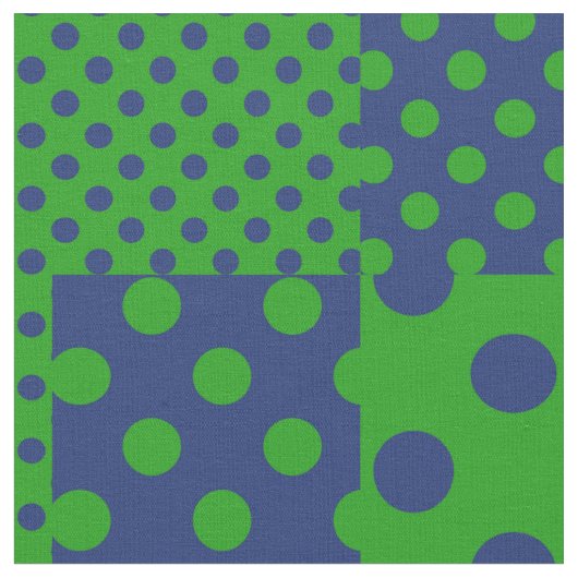 Blue Green Polka Dots Patchwork  ファブリック (クローズアップ)