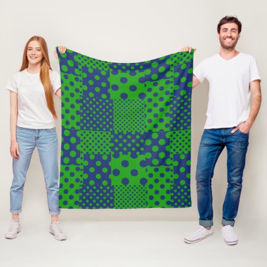 Blue Green Polka Dots Patchwork  フリースブランケット (インサイチュ)