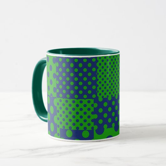 Blue Green Polka Dots Patchwork  マグカップ (正面左)