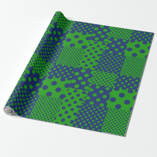 Blue Green Polka Dots Patchwork  ラッピングペーパー (アンロールド)