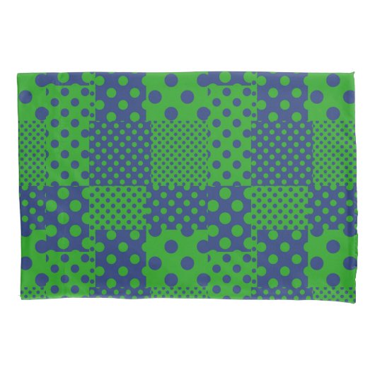 Blue Green Polka Dots Patchwork  枕カバー (正面)