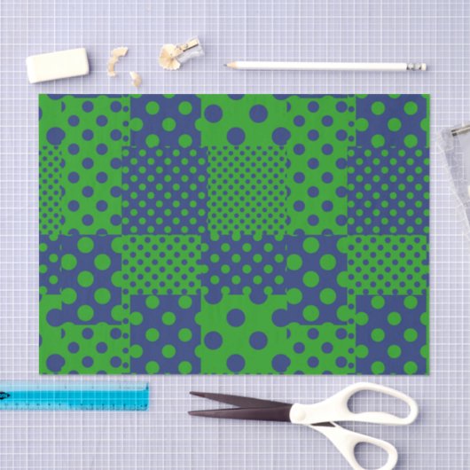 Blue Green Polka Dots Patchwork  薄葉紙 (クラフト)