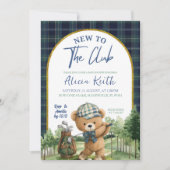 Blue Green Preppy Golf Bear Baby Shower Invitation 招待状 (正面)