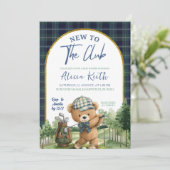 Blue Green Preppy Golf Bear Baby Shower Invitation 招待状 (スタンド正面)