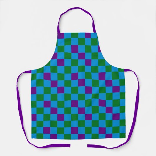 Blue Green Purple Checkered Pattern Design  エプロン (正面)